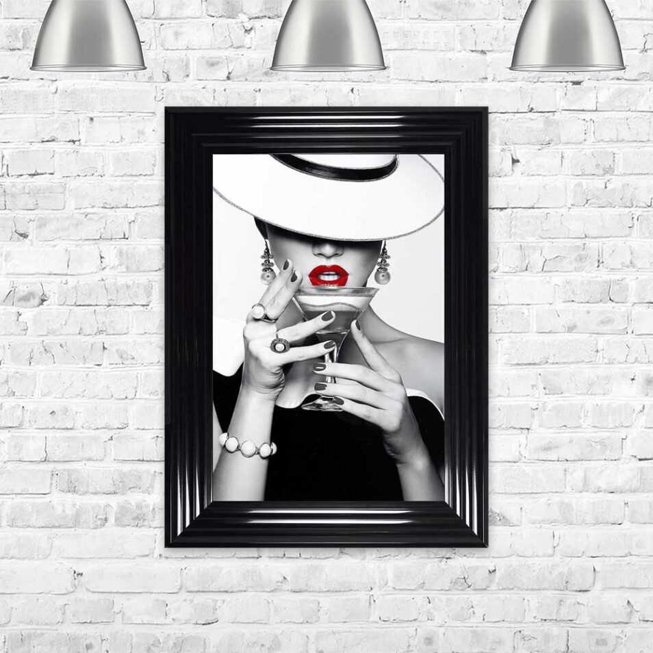 Drinks - Red Lips - Flat White Hats - Cocktails - Black Frame - Mounted