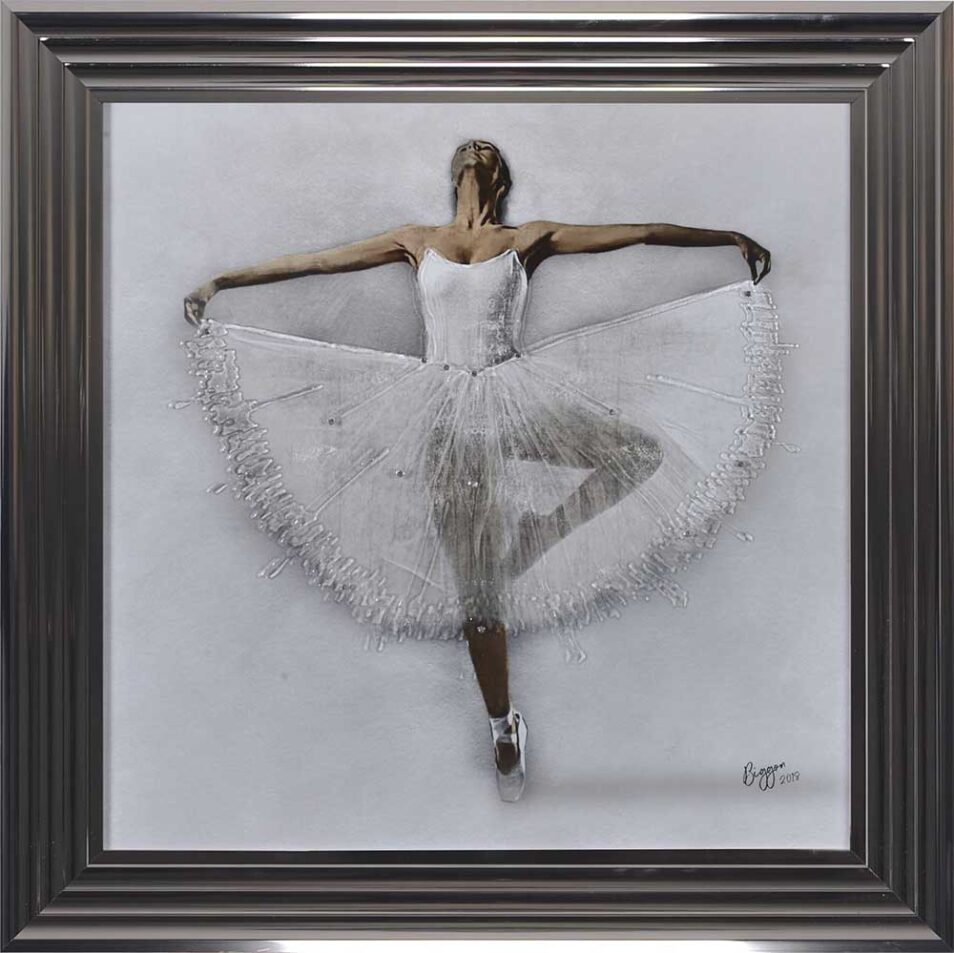 White Ballerina - White Tutu - Performing - Front - Sparkle - Metallic Frame