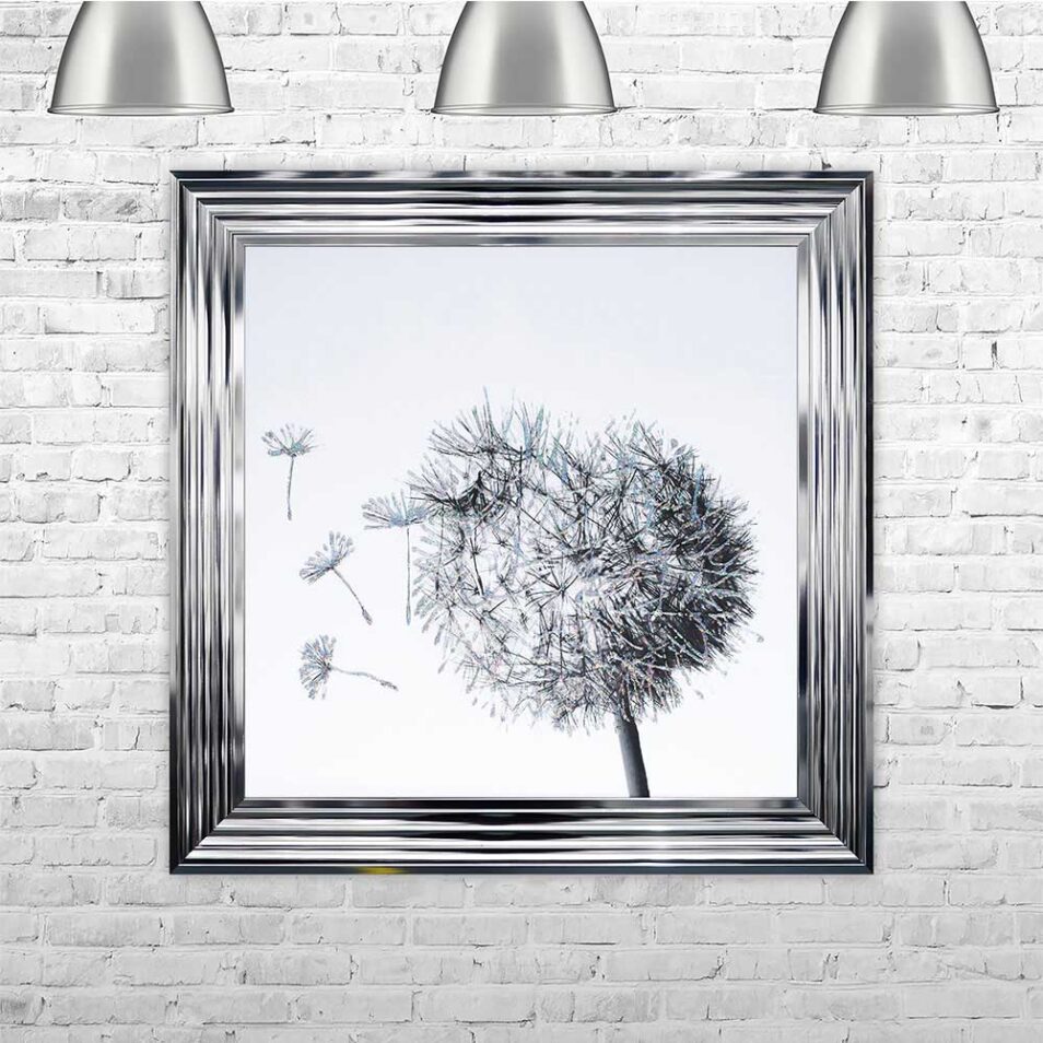 Dandelions - Blowing Left - Chrome Frame - Mounted