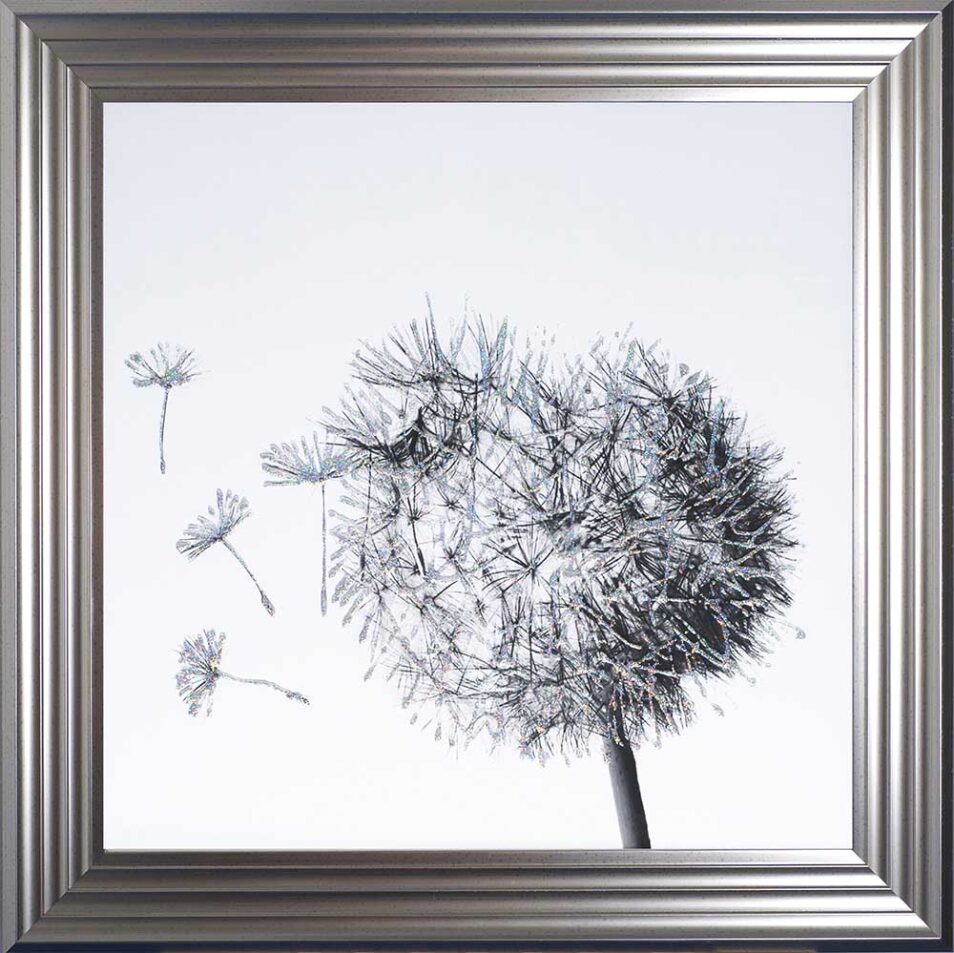 Dandelions - Blowing Left - Silver Frame