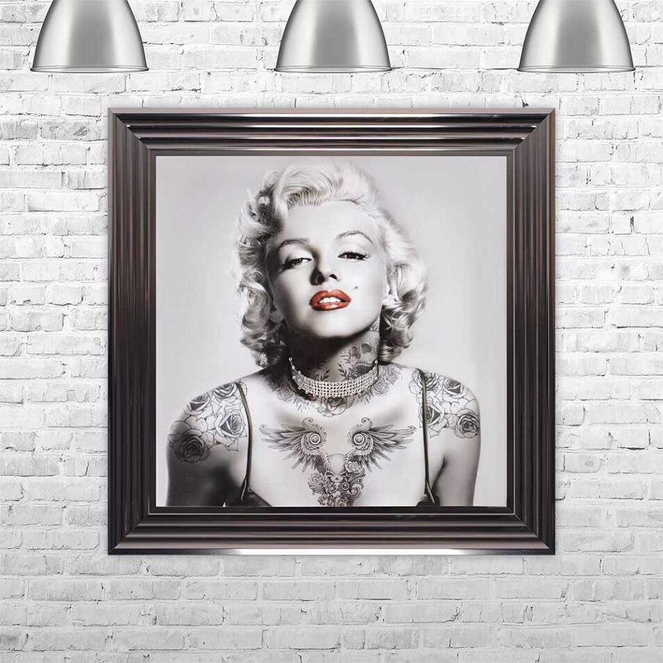 Marilyn Monroe - Tattooed - Red Lips - Metallic Frame - Mounted