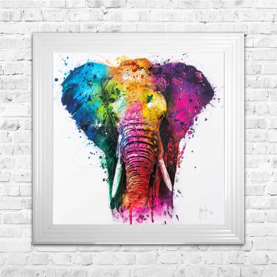 Africa - Elephant - Colourful - Patrice Murciano - White Frame - Mounted
