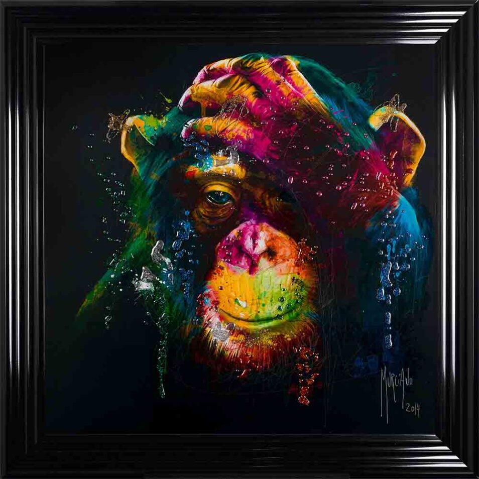 Darwin - Chimp - Chimpanzee - Black Background - Black Frame